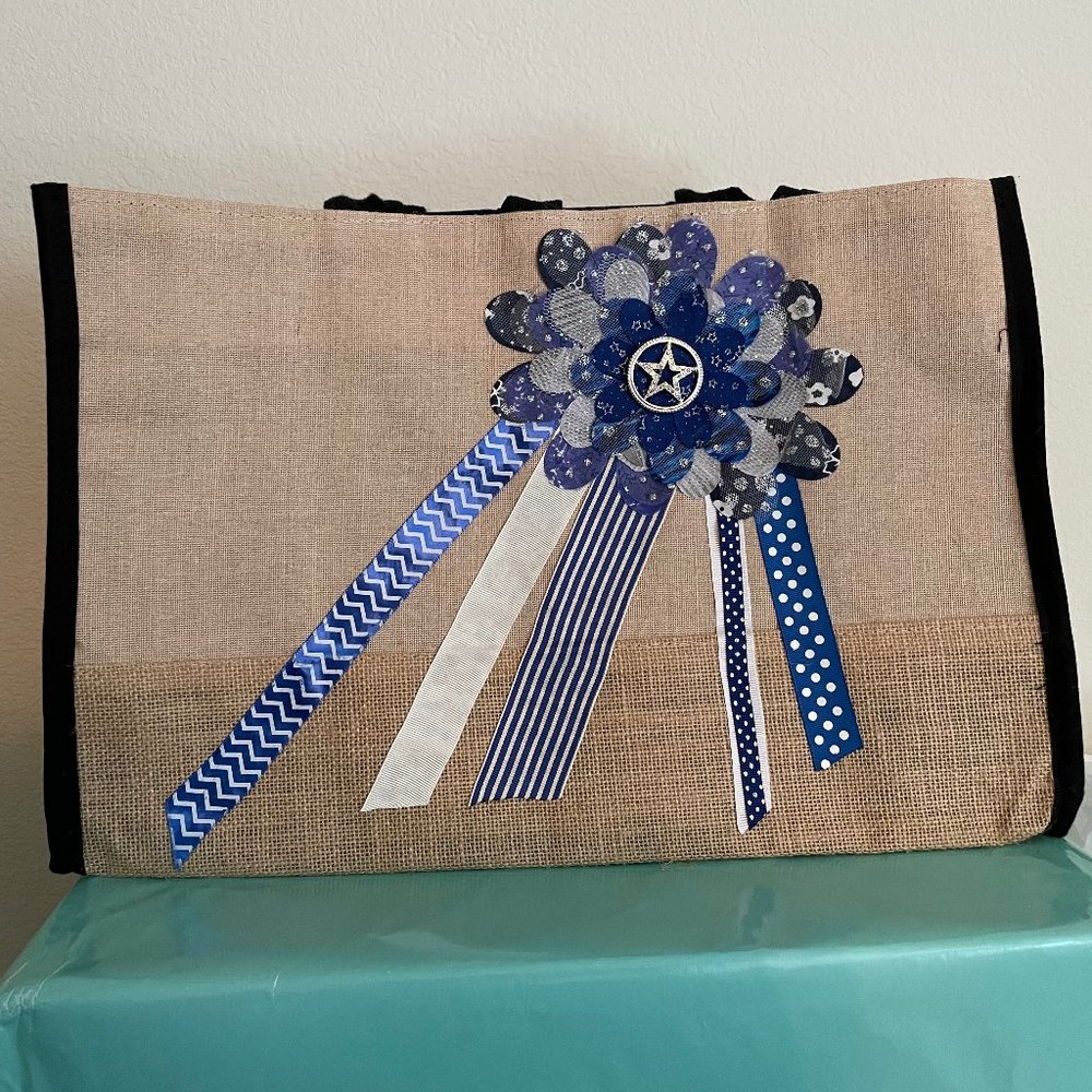 Women's Hand-Decorated Cotton Jute Tote Bag In Dallas Cowboys Theme